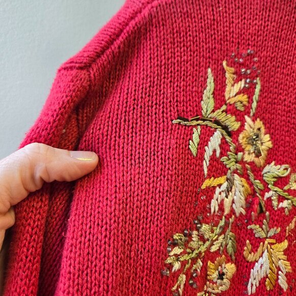 Heirloom Collectibles Vintage Cardigan Sweater Embroidered Granny Core Red - Picture 8 of 14